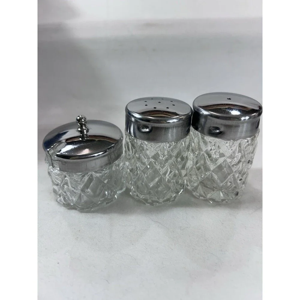Vintage Rosewood Glass Condiment Jars Set Salt Pepper Sugar Jam Lidded